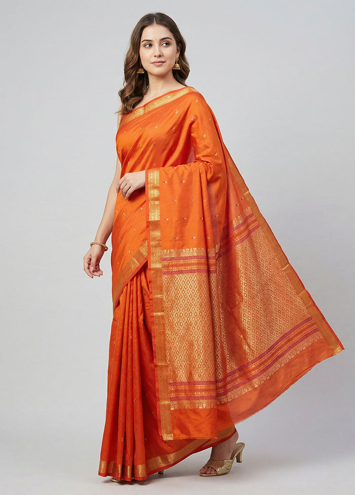 Rust Kanjivaram Silk Saree With Blouse Piece