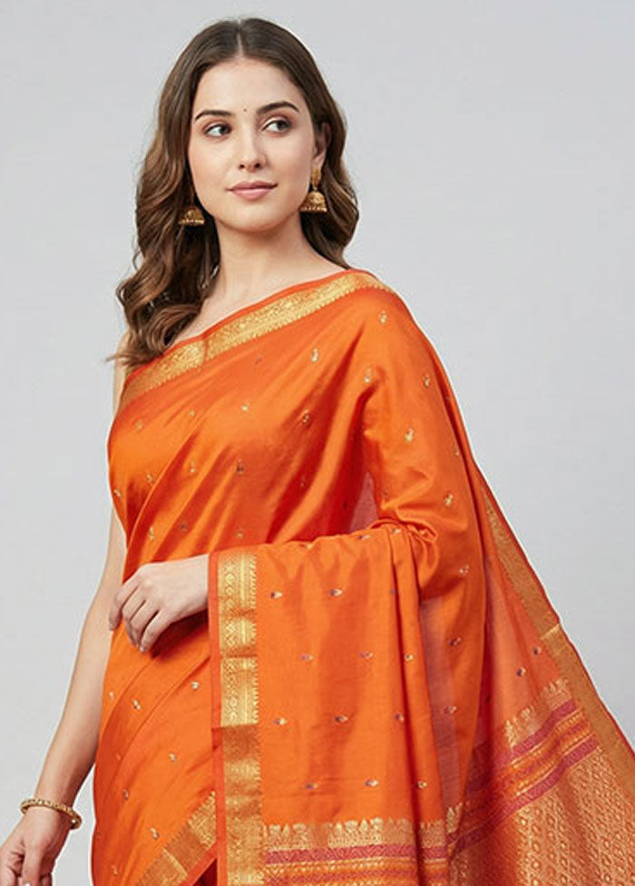 Rust Kanjivaram Silk Saree With Blouse Piece