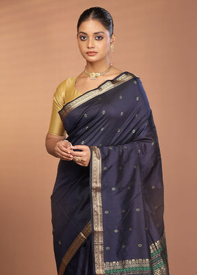 Blue Kanjivaram Silk Saree With Blouse Piece