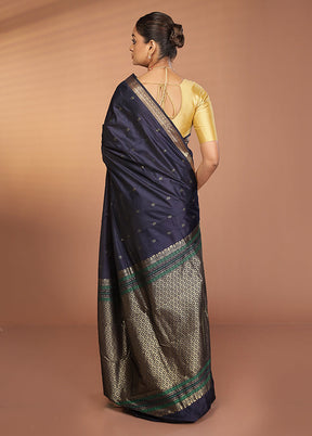 Blue Kanjivaram Silk Saree With Blouse Piece