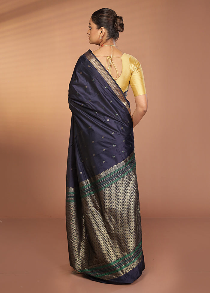 Blue Kanjivaram Silk Saree With Blouse Piece