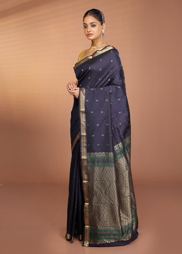 Blue Kanjivaram Silk Saree With Blouse Piece