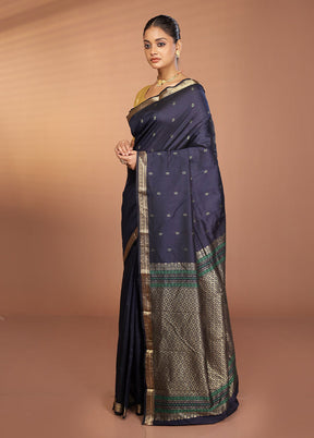 Blue Kanjivaram Silk Saree With Blouse Piece