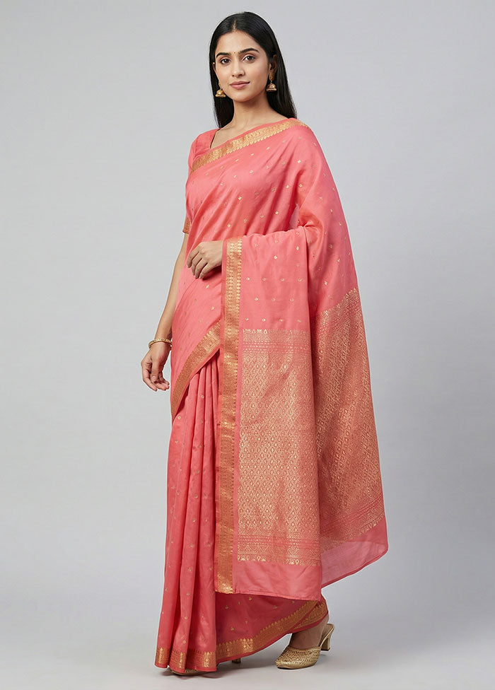 Pink Kanjivaram Silk Saree With Blouse Piece