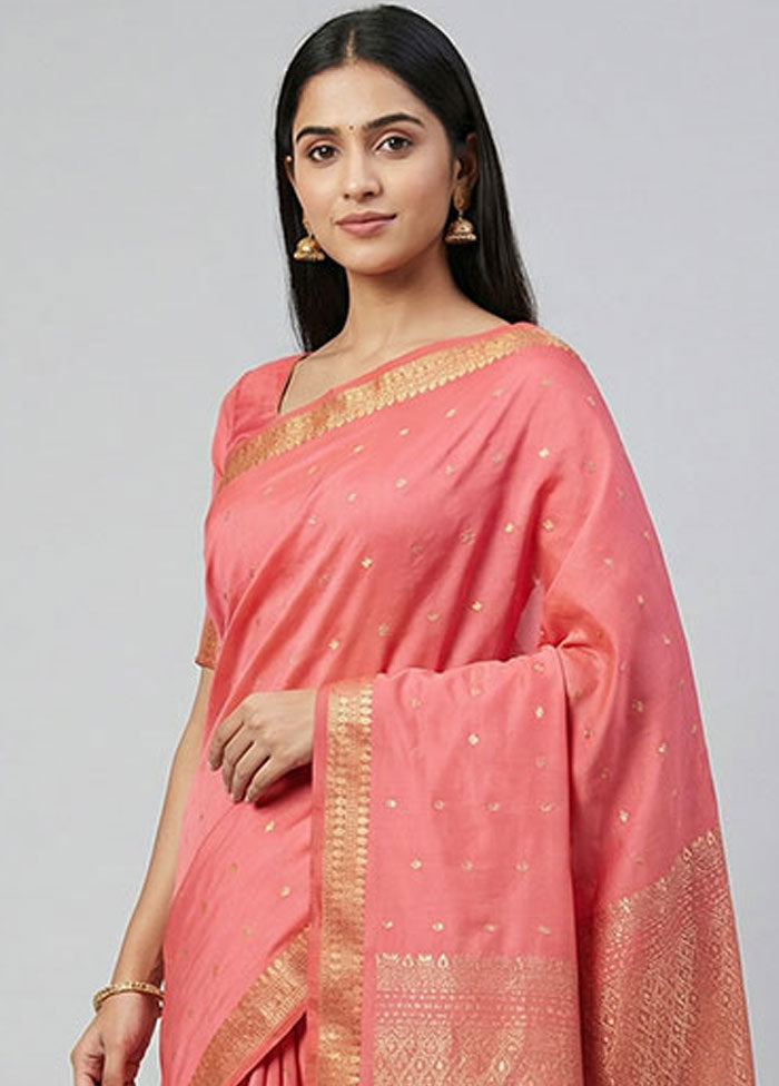 Pink Kanjivaram Silk Saree With Blouse Piece