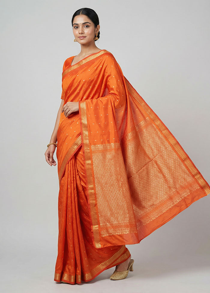 Rust Kanjivaram Silk Saree With Blouse Piece