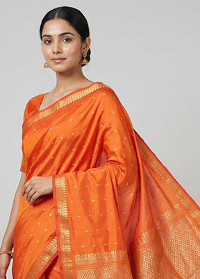 Rust Kanjivaram Silk Saree With Blouse Piece