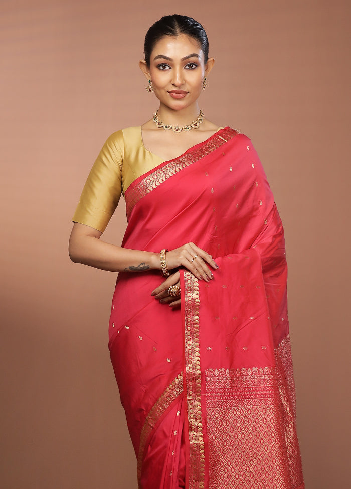 Pink Kanjivaram Silk Saree With Blouse Piece