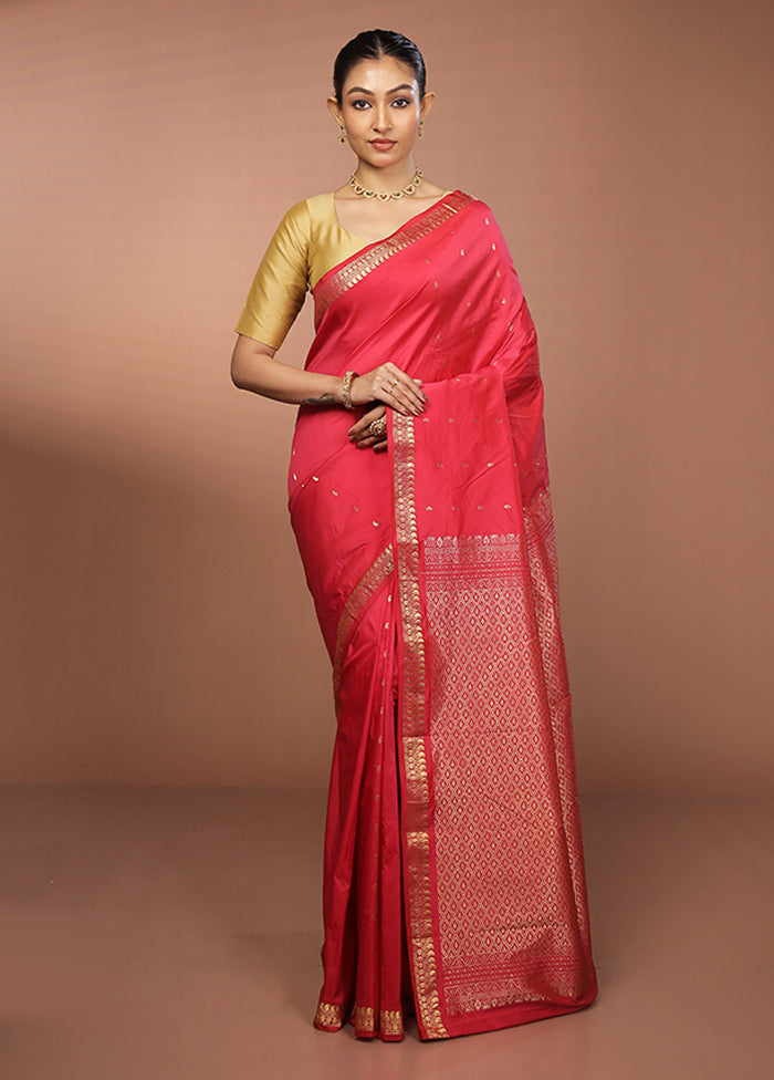 Pink Kanjivaram Silk Saree With Blouse Piece