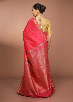 Pink Kanjivaram Silk Saree With Blouse Piece