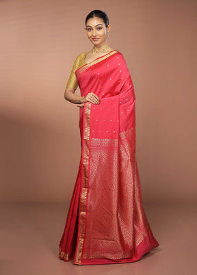 Pink Kanjivaram Silk Saree With Blouse Piece