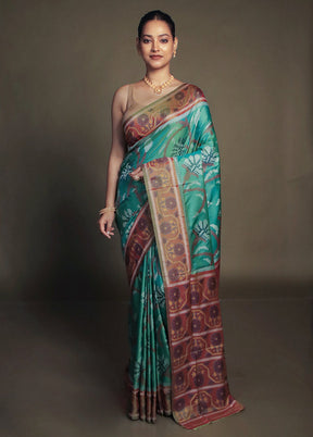 Green Dupion Silk Saree With Blouse Piece