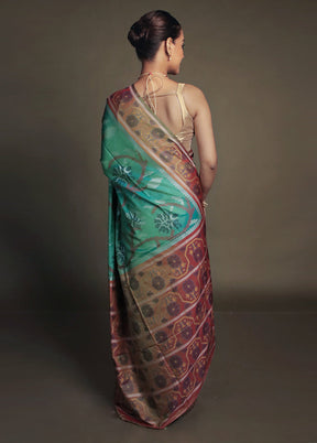 Green Dupion Silk Saree With Blouse Piece
