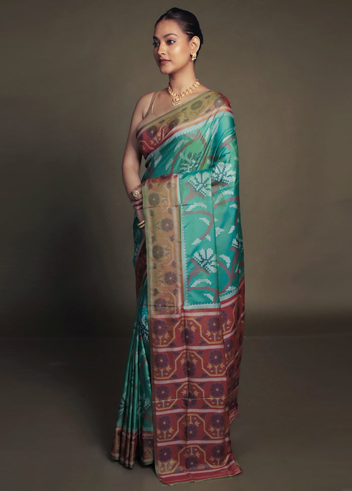 Green Dupion Silk Saree With Blouse Piece