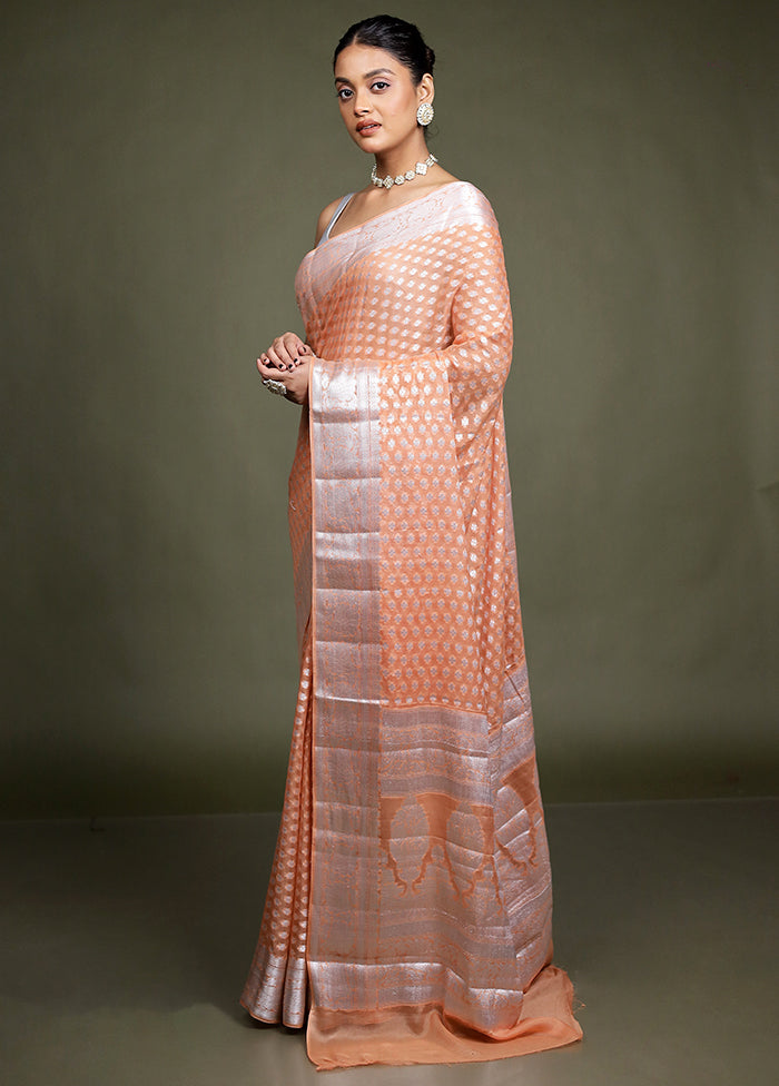 Pink Kora Silk Saree With Blouse Piece