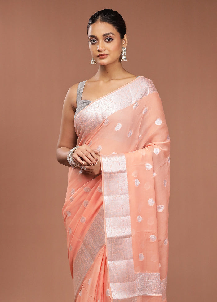 Pink Kora Silk Saree With Blouse Piece
