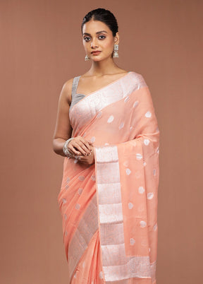 Pink Kora Silk Saree With Blouse Piece