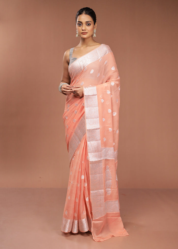 Pink Kora Silk Saree With Blouse Piece