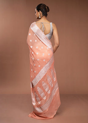 Pink Kora Silk Saree With Blouse Piece