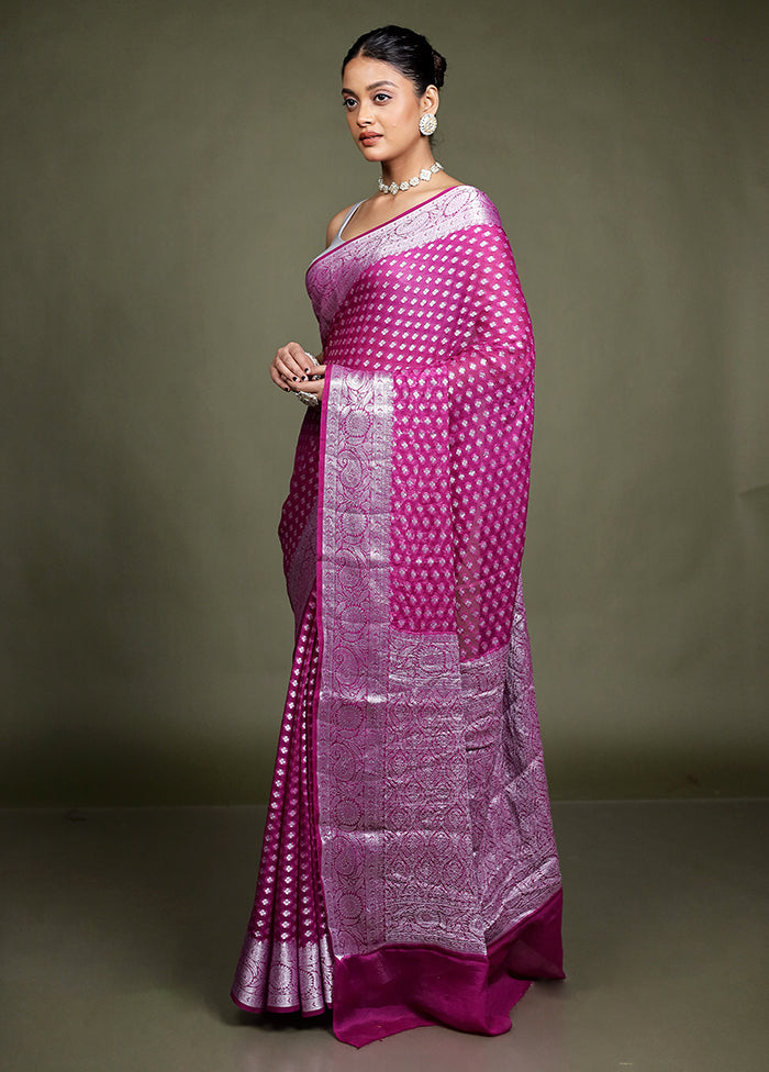 Pink Kora Silk Saree With Blouse Piece