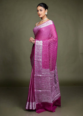 Pink Kora Silk Saree With Blouse Piece