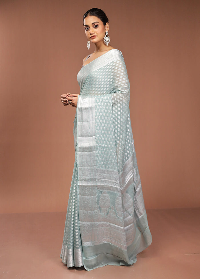 Green Kora Silk Saree With Blouse Piece