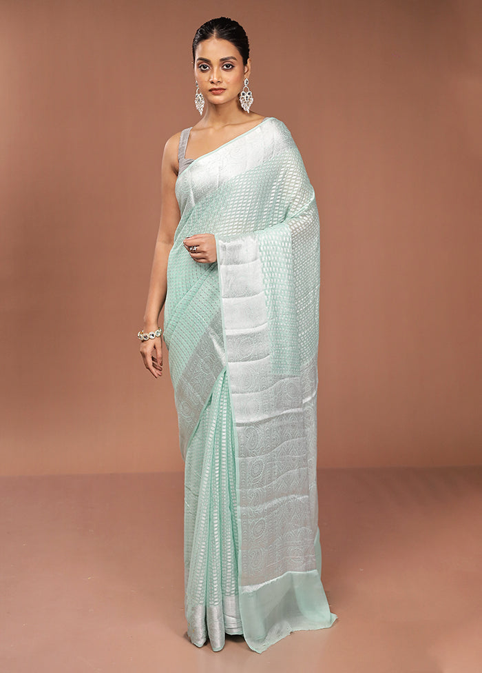 Green Kora Silk Saree With Blouse Piece