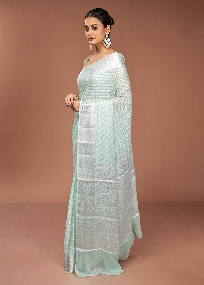 Green Kora Silk Saree With Blouse Piece