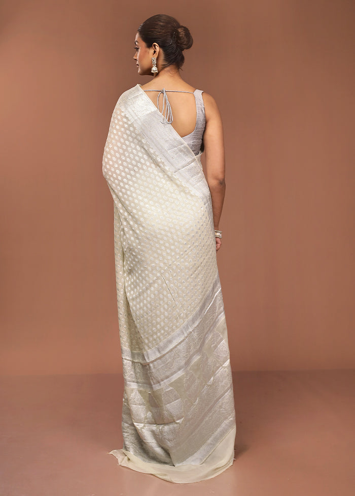 Cream Kora Silk Saree With Blouse Piece