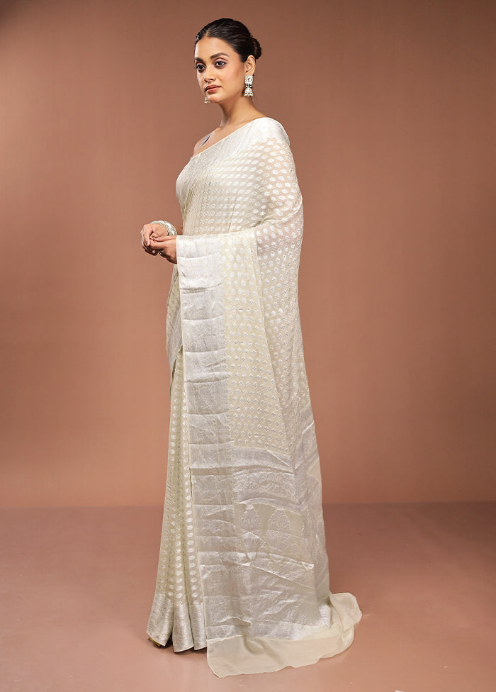 Cream Kora Silk Saree With Blouse Piece