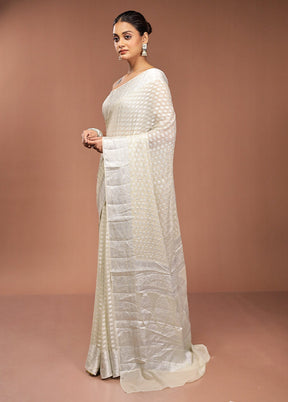 Cream Kora Silk Saree With Blouse Piece