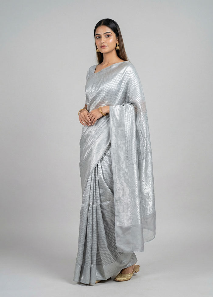 Grey Handloom Kora Silk Saree With Blouse Piece