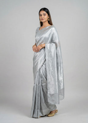 Grey Handloom Kora Silk Saree With Blouse Piece