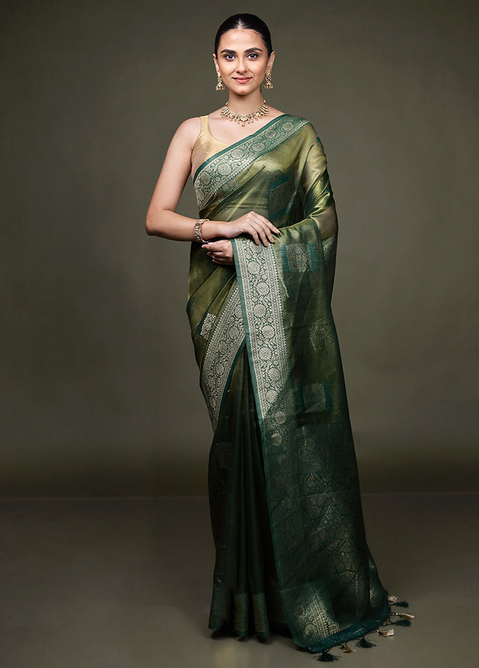Green Tissue Silk Saree With Blouse Piece