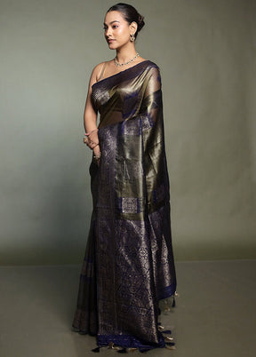 Black Tissue Silk Saree With Blouse Piece