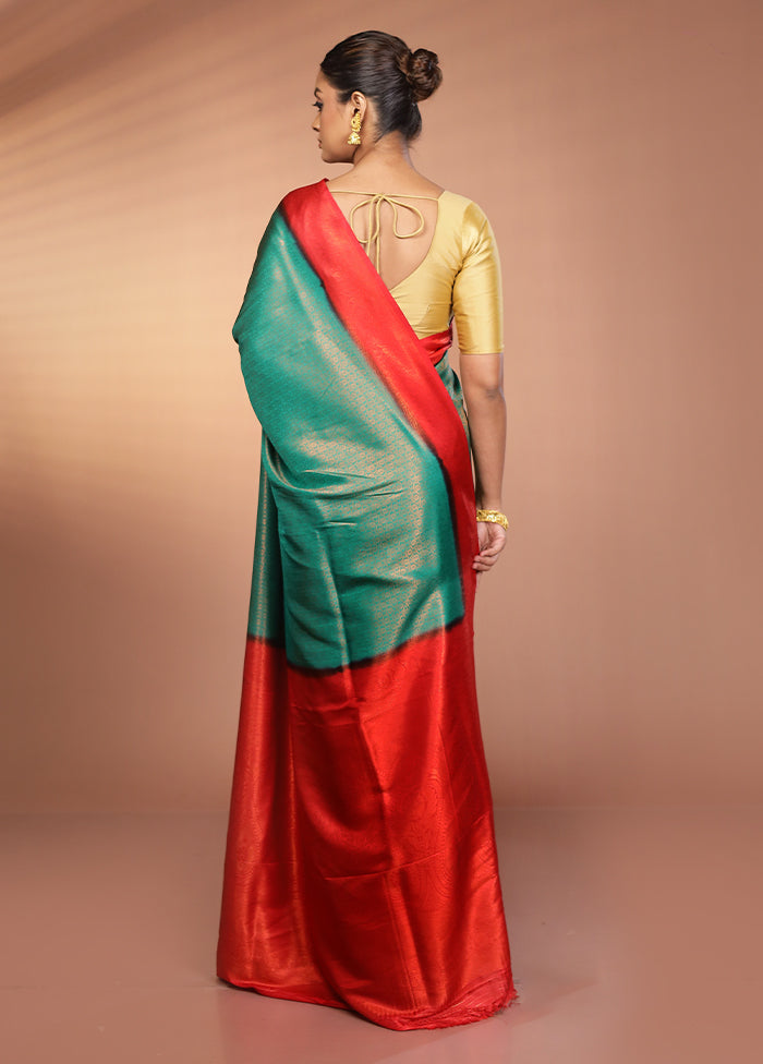 Green Dupion Silk Saree With Blouse Piece