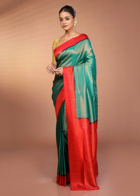Green Dupion Silk Saree With Blouse Piece
