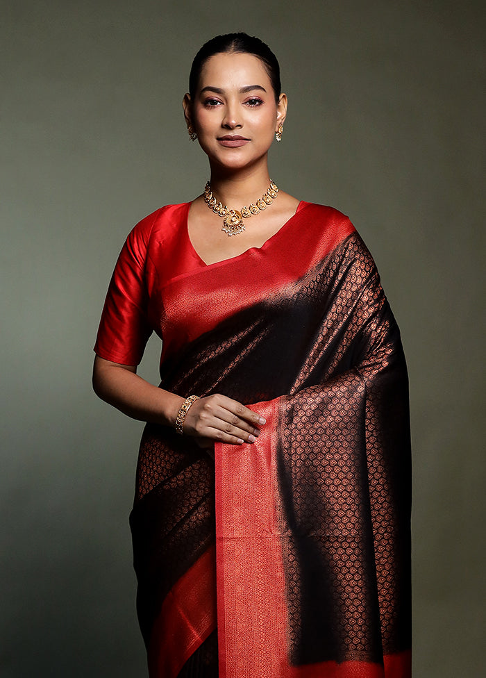 Black Dupion Silk Saree With Blouse Piece