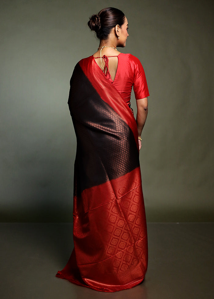 Black Dupion Silk Saree With Blouse Piece