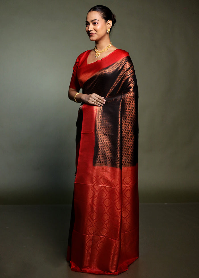 Black Dupion Silk Saree With Blouse Piece