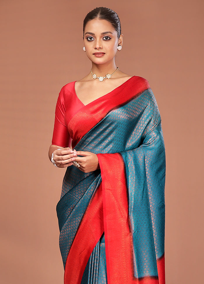 Blue Dupion Silk Saree With Blouse Piece
