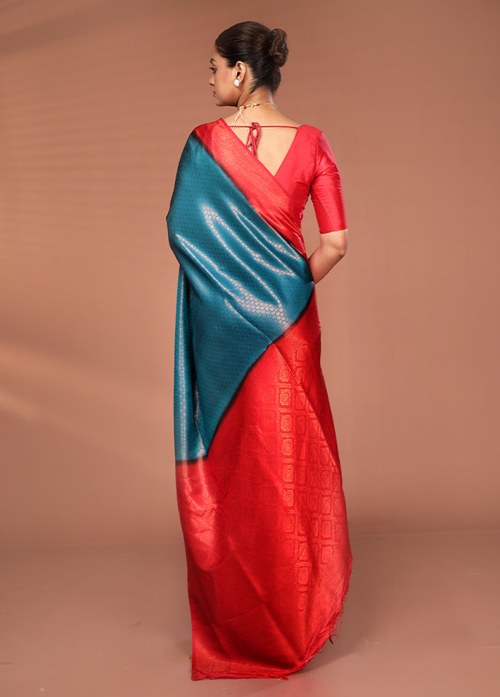 Blue Dupion Silk Saree With Blouse Piece