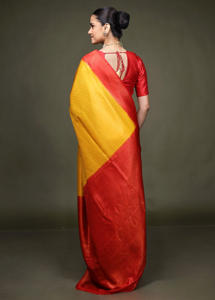 Yellow Dupion Silk Saree With Blouse Piece