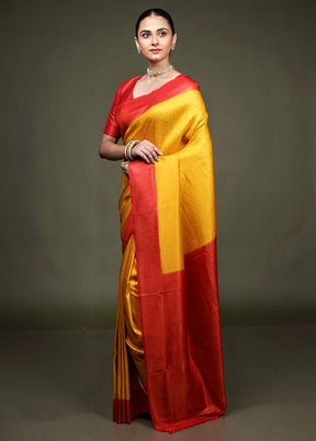 Yellow Dupion Silk Saree With Blouse Piece
