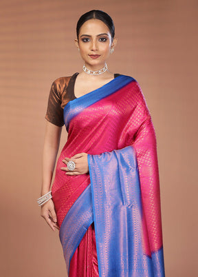 Pink Dupion Silk Saree With Blouse Piece