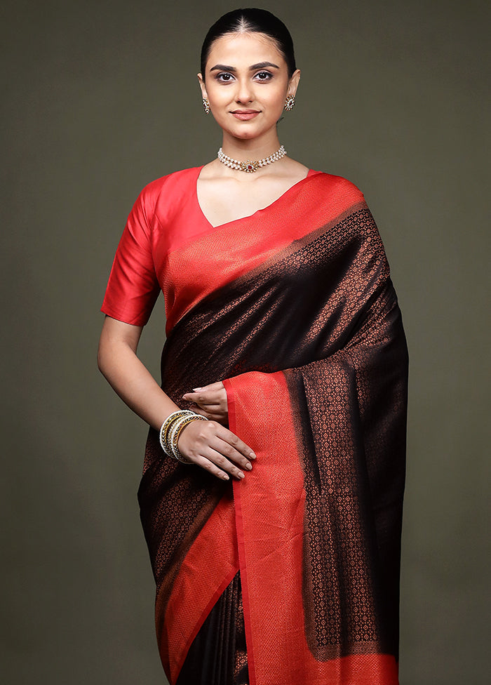 Black Dupion Silk Saree With Blouse Piece