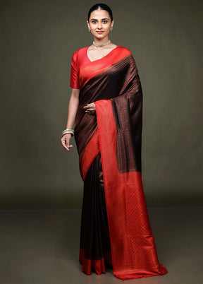 Black Dupion Silk Saree With Blouse Piece