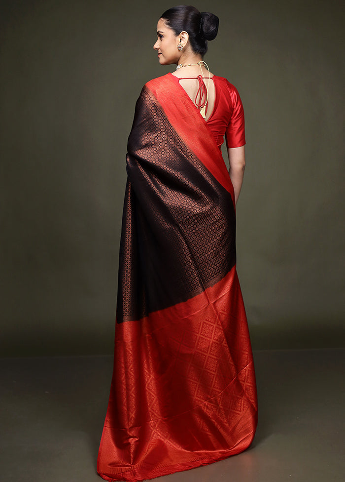 Black Dupion Silk Saree With Blouse Piece