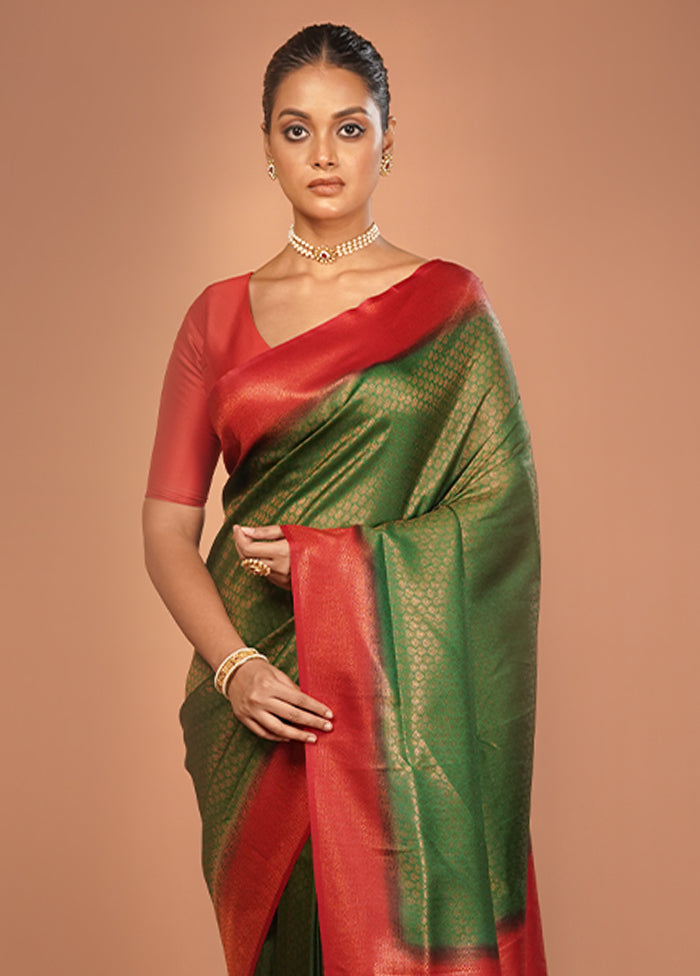 Green Dupion Silk Saree With Blouse Piece
