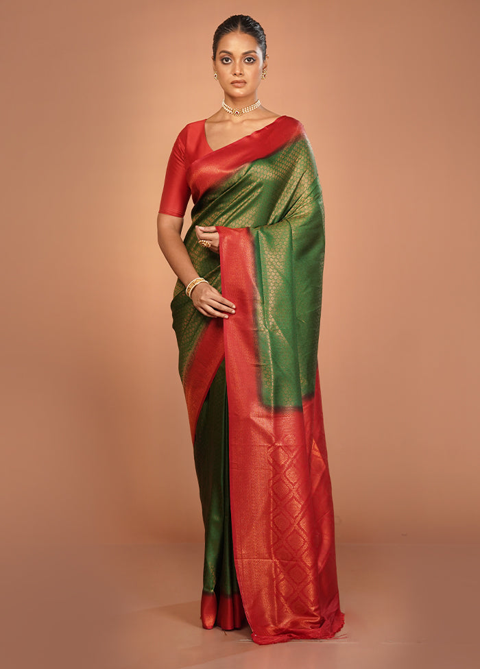 Green Dupion Silk Saree With Blouse Piece
